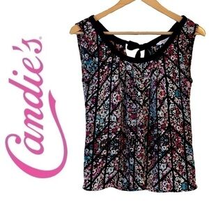 CANDIE’S Black Floral Sleeveless Blouse Top Shirt Suit Shell Women’s XS
